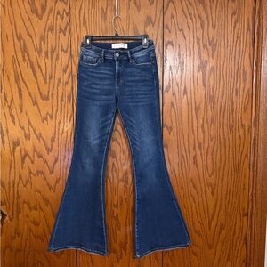 Bridge by GLY Super Flare Jeans Size 27 Mid Rise Dark Wash Y2K Bell Bottom